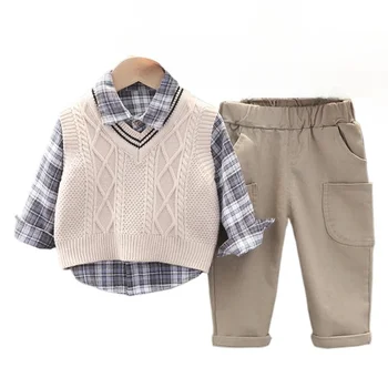 Baby Boy Plaid Shirt & Vest Set 1