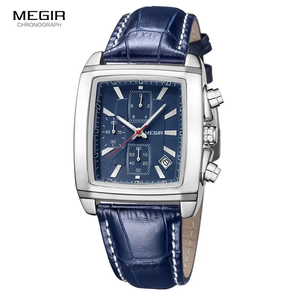 

smvp Rectangle Dial Leather Strap Watch for Men Casual Blue chronograph quartz watches Man Wristwatch montre reloj часы мужские