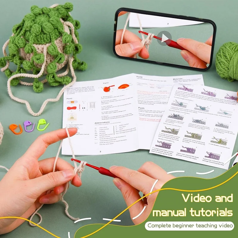 Crochet Kit For Beginners 1/2/3Pcs Leaf Potted Plant Crochet Starter Kit Complete Decoration crochet kit