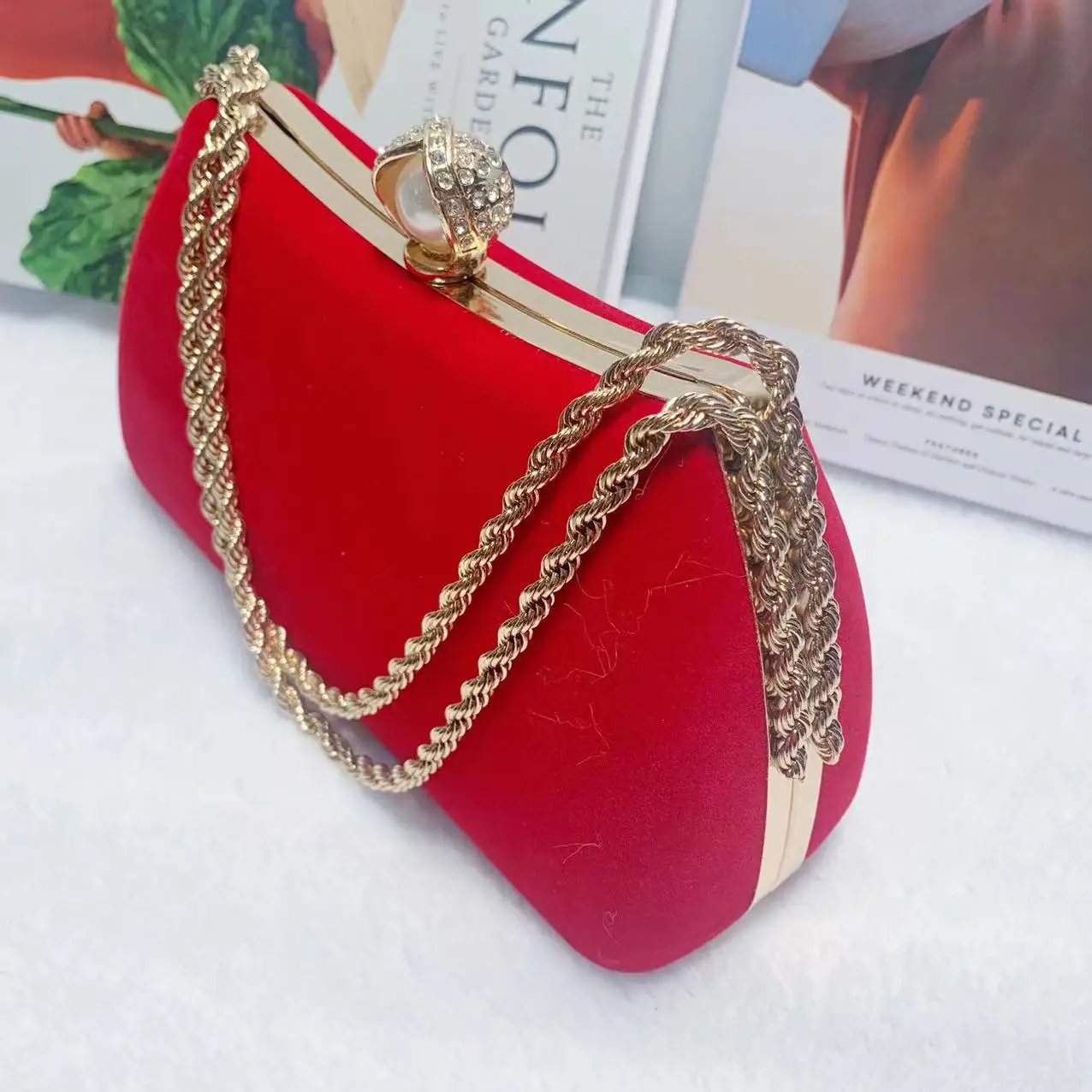 Velvet  Pleated Wedding Evening Clutch Purses For Women Formal Glitter Shoulder Bag With Chain For Ladies Brand Party Banquet