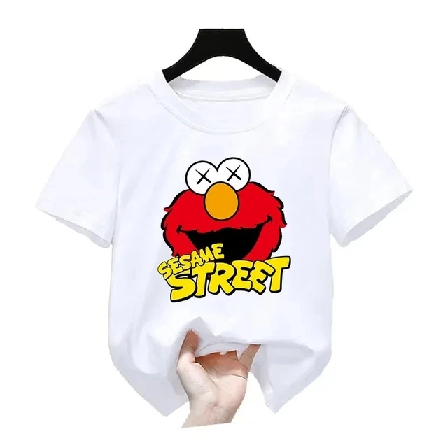 thumbnail image 1 of Camiseta de manga corta de verano para niños, ropa para niñas y niños, camiseta de algodón con estampado de dibujos animados de Elmo de Barrio Sésamo para niños, camiseta divertida para bebés, 1 of 5