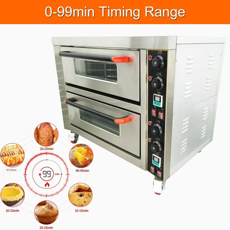 INTSUPERMAI Commercial Pizza Oven Electric Oven Double Deck Convection Oven 6400W 220V Commercial Cooker 3