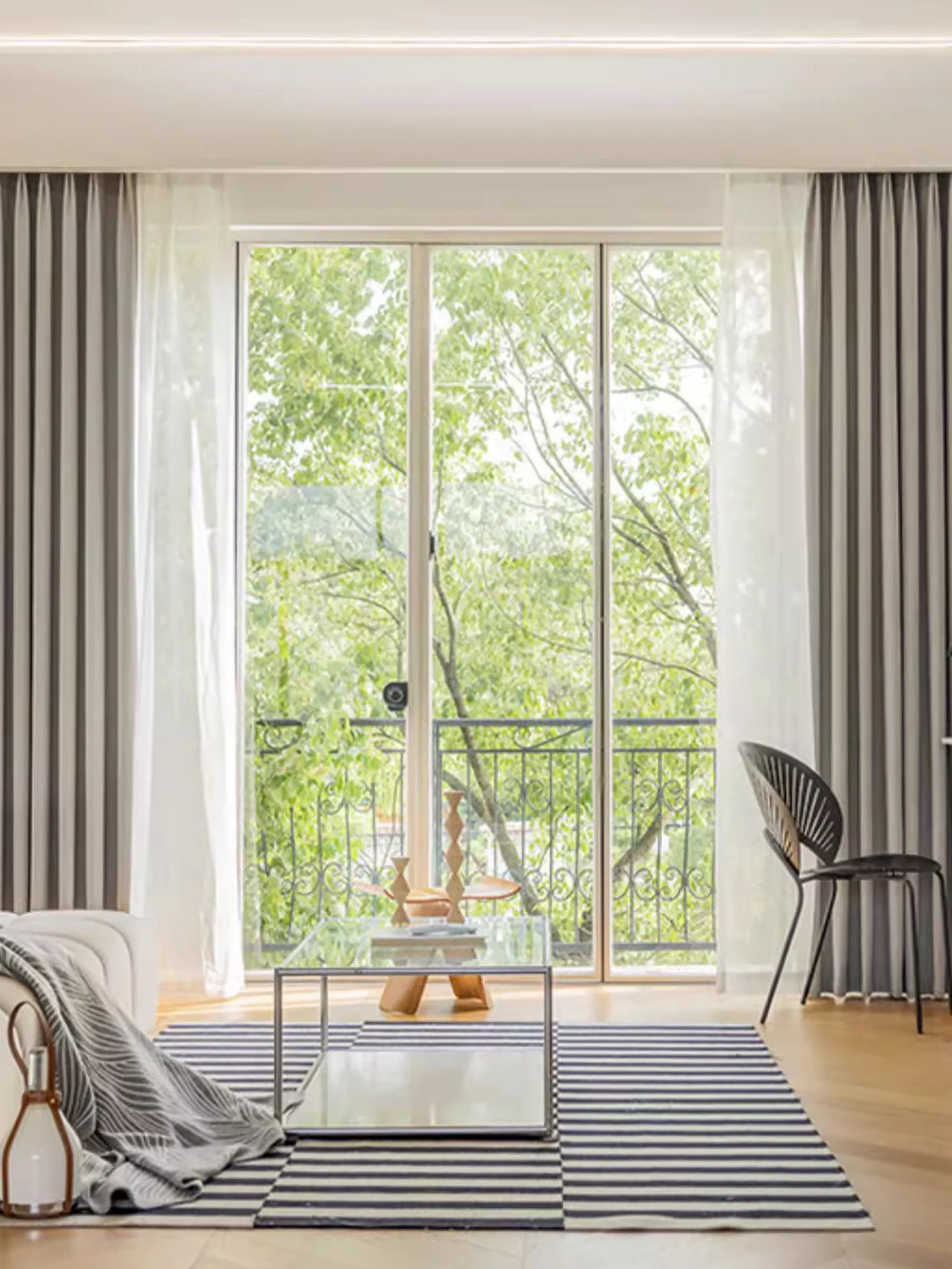 Hook And Loop Fastener  Modern Living Room Curtains Full Blackout Fabric Finished Product Thickened linen 2