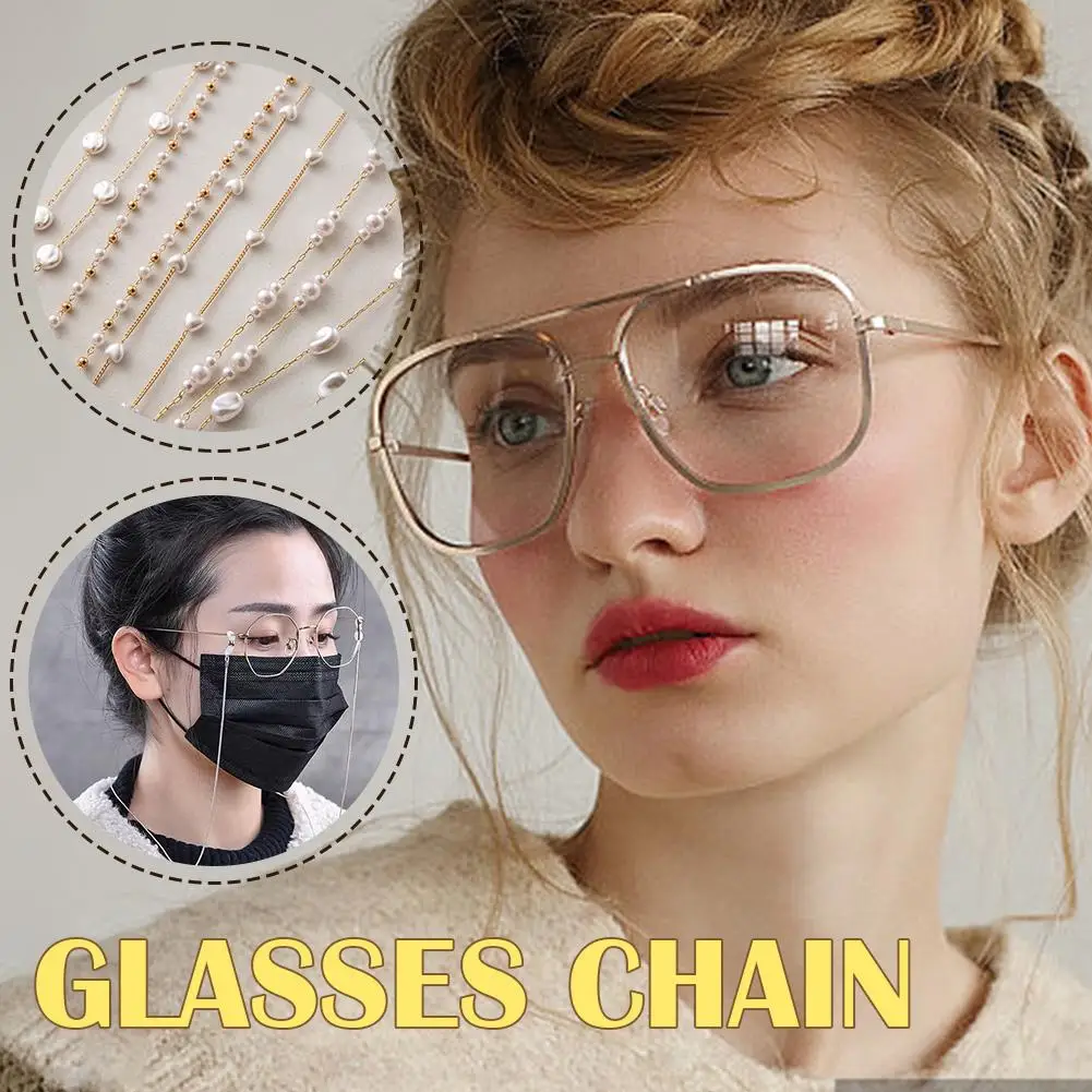 

Vintage Metal Sunglasses Hangs Mask Strap Lanyards Cord Pearl Mask Chain Mask Eyeglass Necklace Chain Women Eyewear Holder G3N6