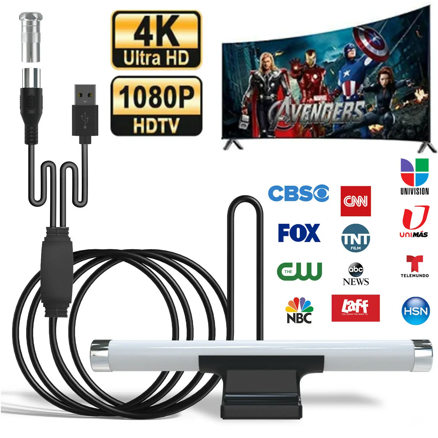 5600 Mile Range Indoor HDTV Antenna With Amplifier - For 4K, 1080P Digital Channels, 13ft Cable