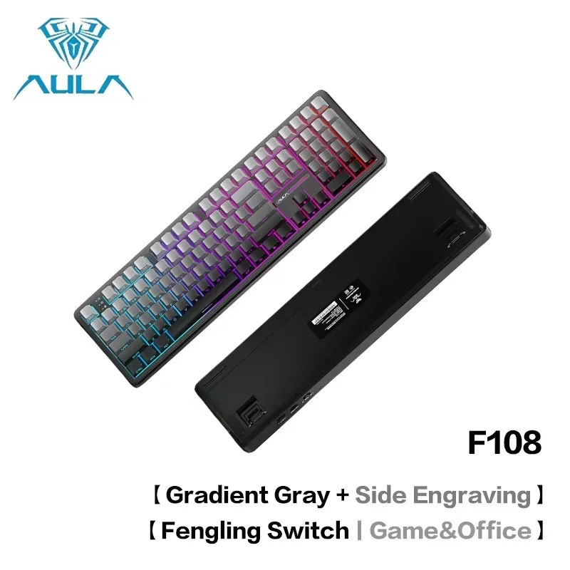 AULA F108Pro/F108 Kablosuz Mekanik Klavye 108 Tuş Tam Boyutlu RGB Çalışırken Değiştirilebilir Makro Esport Oyun Ofis Çift Kullanımlı PC Çevre Birimi