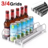 Drink Organizer Dispenser Spring Push Canned Beverage Push Rack Adjustable Width Storage Shelf E-shaped Glide for Refrigerator 1