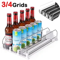 Drink Organizer Dispenser Spring Push Canned Beverage Push Rack Adjustable Width Storage Shelf E-shaped Glide for Refrigerator 1