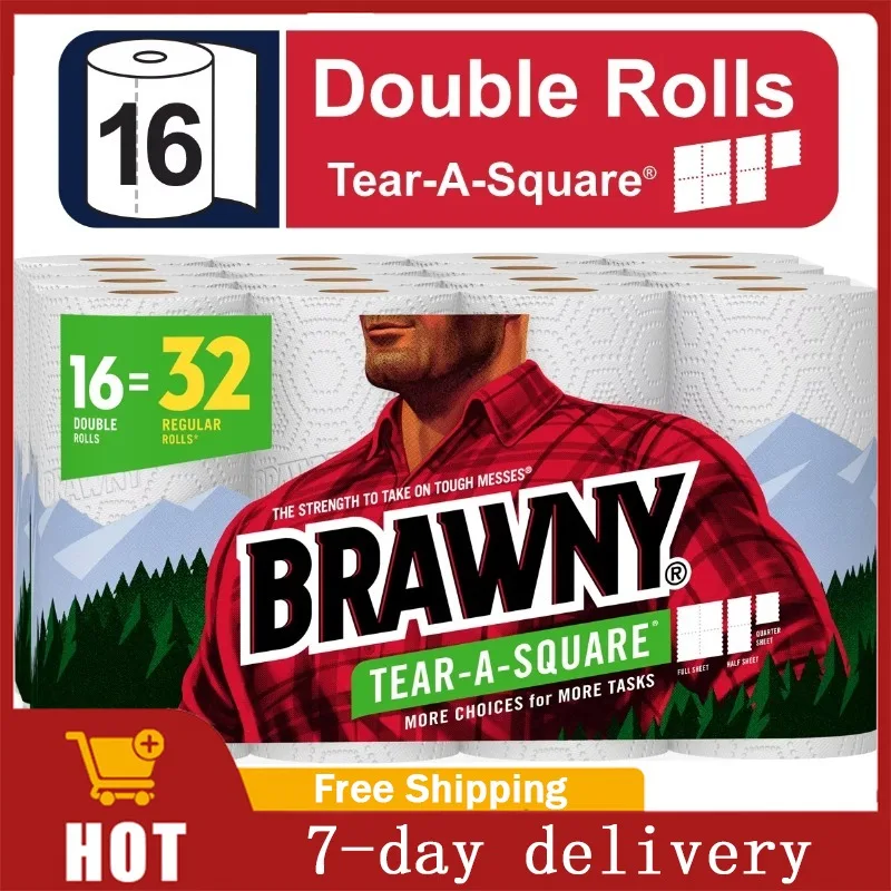 Brawny Tear-A-Square Paper Towels, Double Rolls - 8 rolls