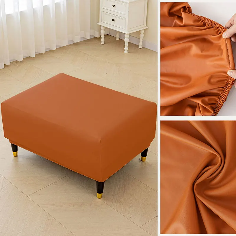 All-inclusive Pedal Cover PU Leather Waterproof Ottoman Cover Imitation Lambskin Stretch Footstool Cover Furniture Protector 3