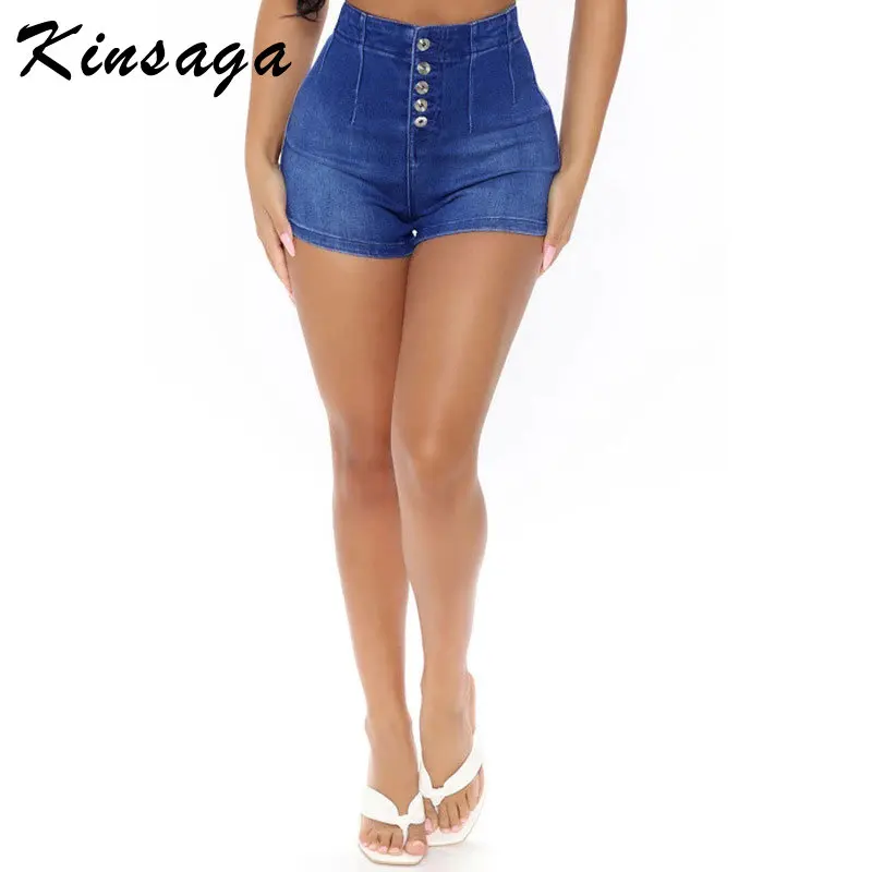

Summer Button Up Skinny Stretchy Women Short Jeans Women Streetwear High Waist Push Up Denim Shorts Casual White Blue Hotpants