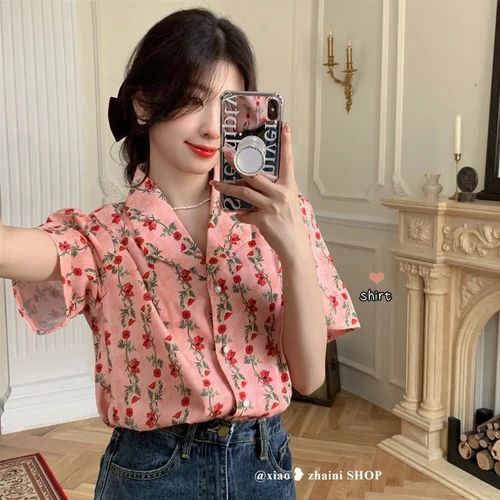 2022 힙합 스트리트웨어 버튼 업 여름 셔츠 일본 패션 그래픽 티셔츠 Ropa Mujer Office Lady 하라주쿠 탑스 빈티지 6