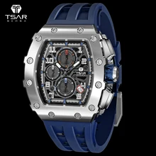 

TSAR BOMBA 2022 New Men Watch Luxury Brand Tonneau Wristwatch Sapphire 50M Waterproof Stainless Steel Chronograph Watch for Men