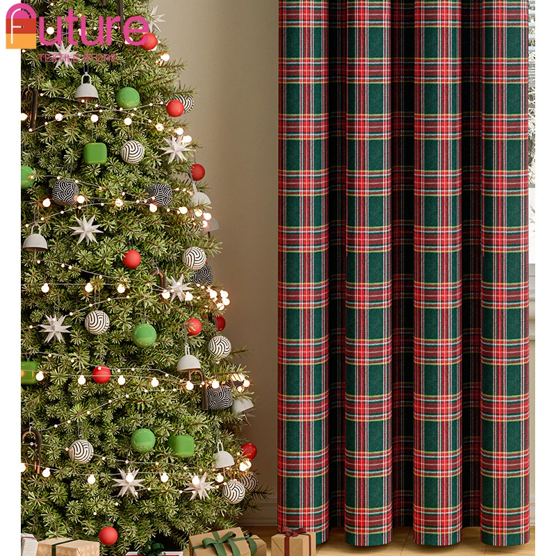 

Curtains for Living Dining Room Bedroom New Christmas American Retro Blackout Red and Green Checkered Holiday New Year