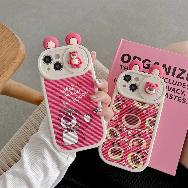 3D Disney Lotso Sliding Window Phone Cases For iPhone 14 13 12 11 Pro