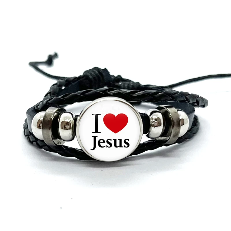 I Love Jesus Leather Charm Bracelet Glass Dome Snap Button Bracelet & Bangles Fashion For Women Men Gifts 2