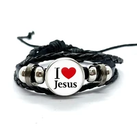 I Love Jesus Leather Charm Bracelet Glass Dome Snap Button Bracelet & Bangles Fashion For Women Men Gifts 2