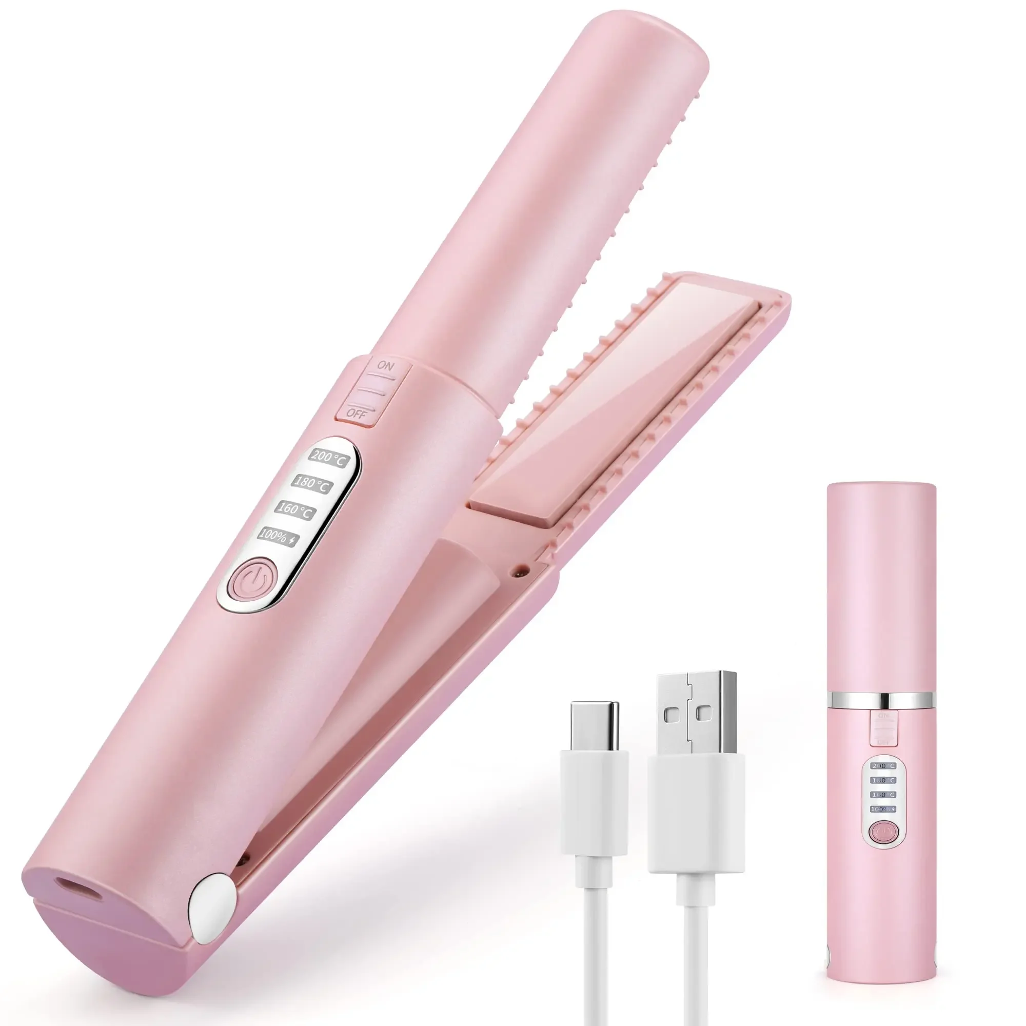 Wirless Rechargeable Portable Hair Staightener Hair Curler Negative Ions 4800mAh Ceramic Flat Iron 2 in 1 Cordless Styling