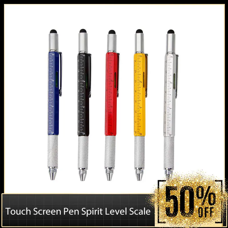 

Multi-function Tool PenLevel Scale Touch Screen 6 In 1 Metal Ballpoint Pen On-screen Stylus Bubble Level CM/inch Ruler