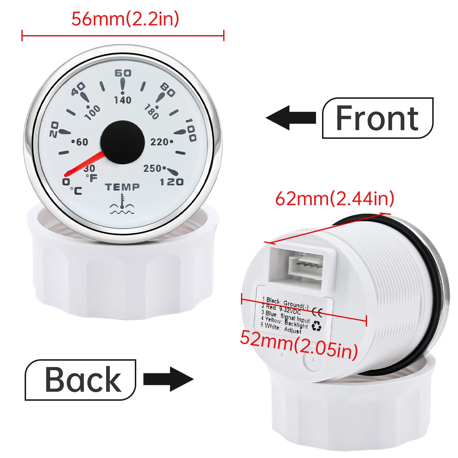 0~120Celsius Car 52mm Water Temperature Gauge with Sensor 1/8NPT M14X1.5 Waterp