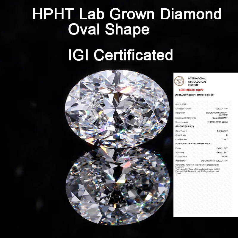 Loose Lab Diamond Oval Shape Igi Certificate Hpht Lab Grown Diamond