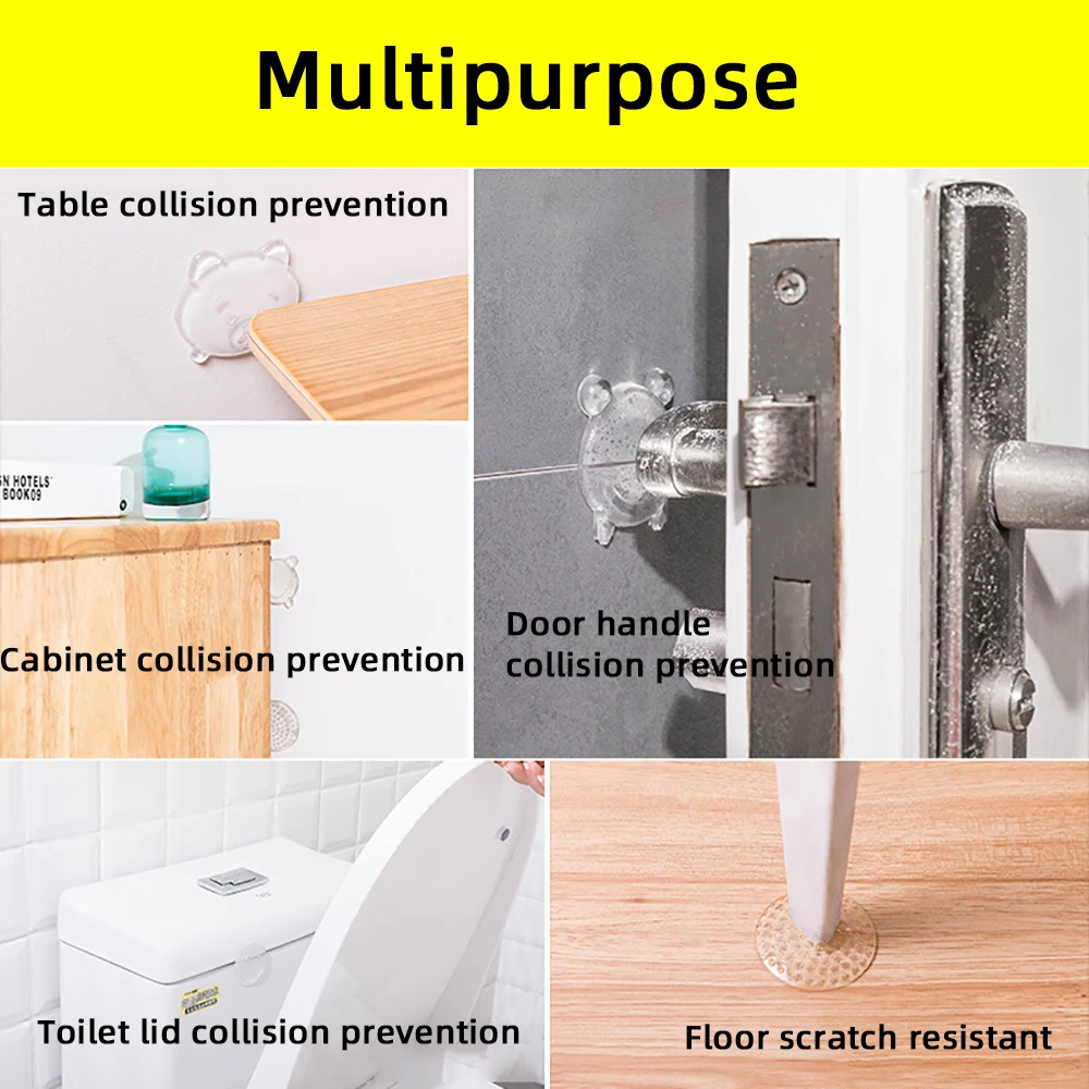 Transparent Cartoon Silicone Door Stopper Anti Collision Self Adhesive Wall Guard Safety Shockproof Noise Reducing Bumper Pad