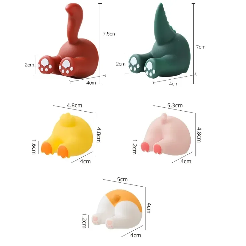 Toothbrush Holder Wall Mounted Storage Hook Cartoon Animal Tail Toothbrush Holder Punch-Free Wall Hook Bathroom Towel Hook Children