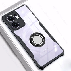 Acrylic Clear Crystal Shockproof Case with Magnetic Ring Holder for Reno13 F 4G (Black - 01)