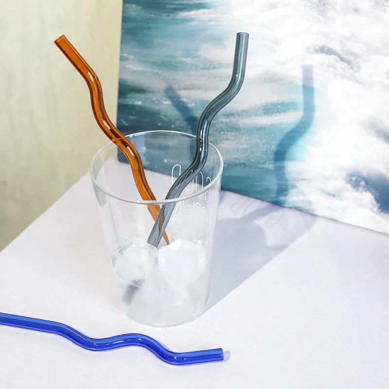 Reusable Glass Straws Wavy Colorful Clear Drinking Straw High Borosilicate Glass Straw Tube Party Favors Bar Drinkware drinking straws