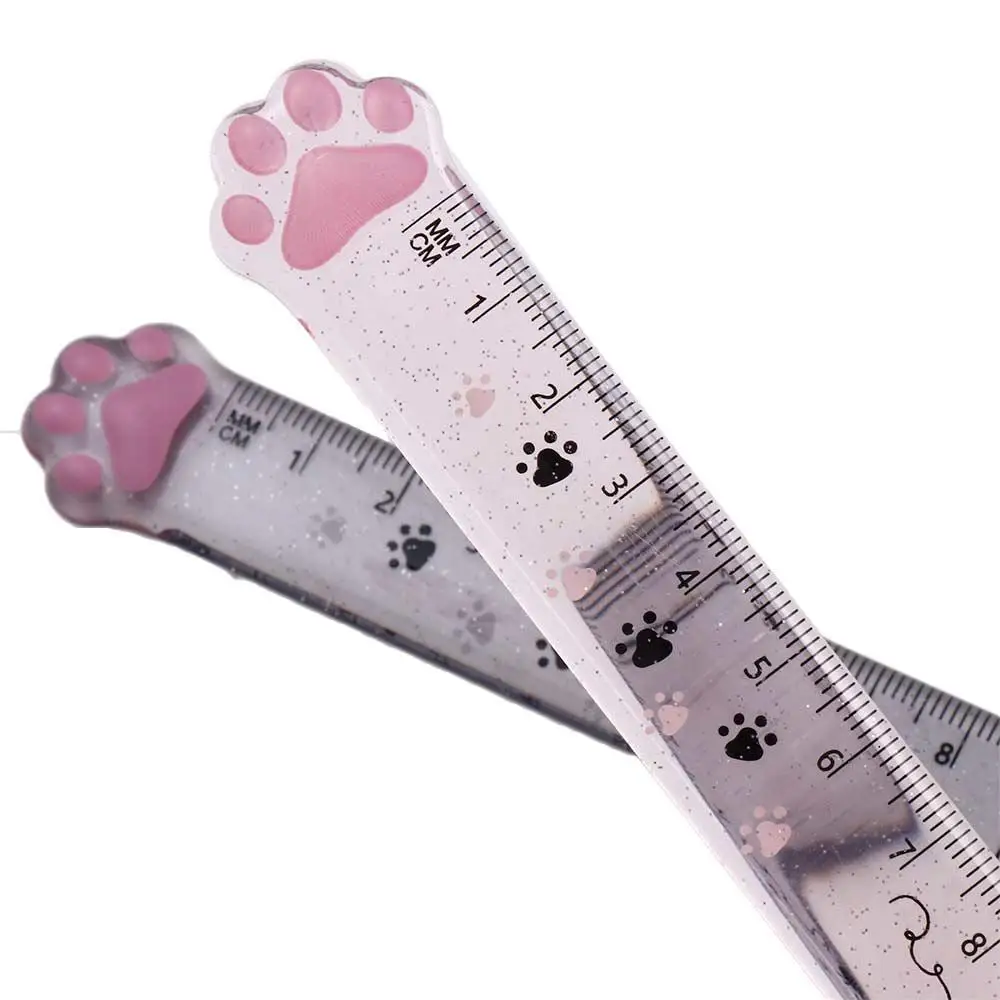 참신하고 귀여운 선물 문구 플라스틱 사무실 학교 용품 고양이 발 모양 자 눈금자 직선자 측정자