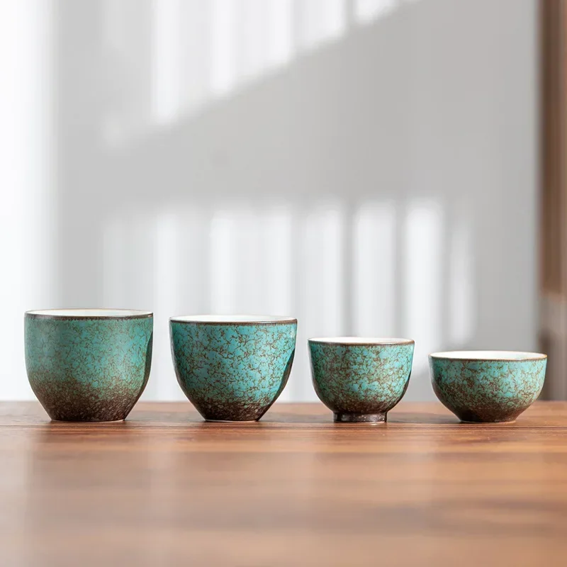 Japanese Style Teacup Vintage Ceramic Small Cup Crackle Glaze Green Retro Tea Cup Kung Fu Porcelana Chinesa Cups and Mugs