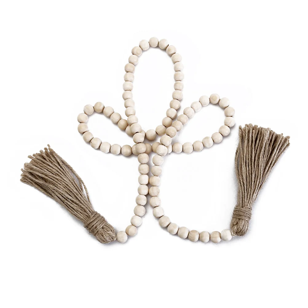 

1PC 138M Long Rope Fringed Beads Wooden Beads with Rope Tassels Decor Simple Home Decoration Tapestry Closet Clothes