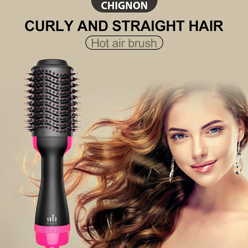 Hot Air Brush Multi-Function Hair Dryer Straightener Curler Comb One Step Professional Salon Hair Styler and Volumizer Ion Blow