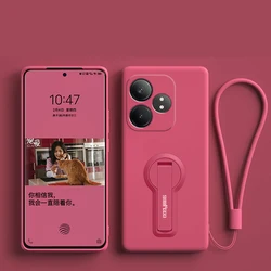 Silicone Phone Case with Holder Bracket and Screen Protector Film - Protective Soft Cover - Realme GT 7 (Light Red)