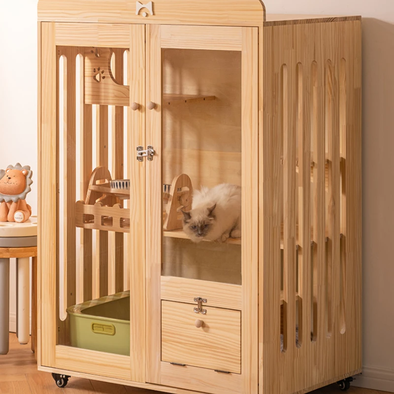 

Solid Wood Cat Villa Cat Cage Does Not Cover an Area of Cattery Cat House Household Cat Cabinet Pet Small Double Rounds Toilet