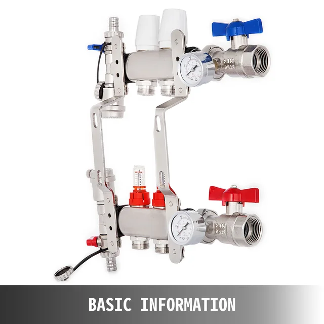 Vevor 2-Branch Pex Radiant Padló Fűtési Elosztó 1/2 "Pex Áramlási Mérőkkel Rozsdamentes Acél Sugárzó Padlócsonkkészlet - Image 3