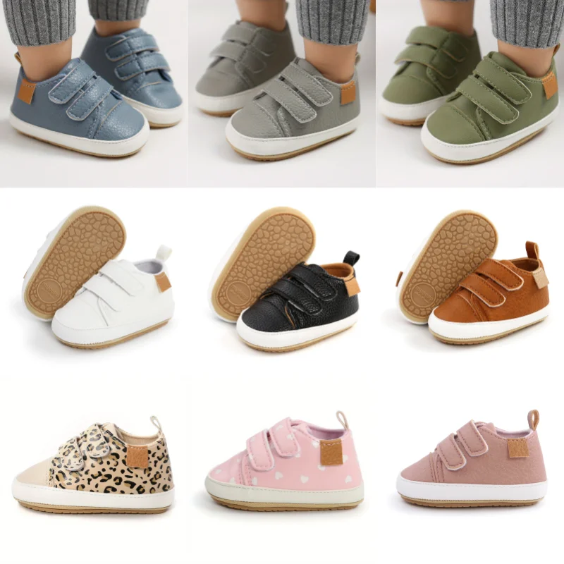 Walking Baby Shoes PU Casual Sneakers Rubber Non-slip Infant Boys Girls First Walkers 0-18 Months