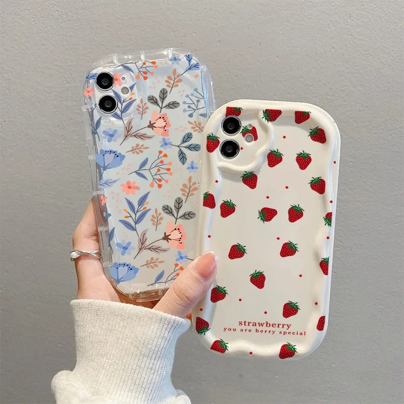 Fashion Flower Strawberry Shockproof 3D Wave Silicone Phone Case