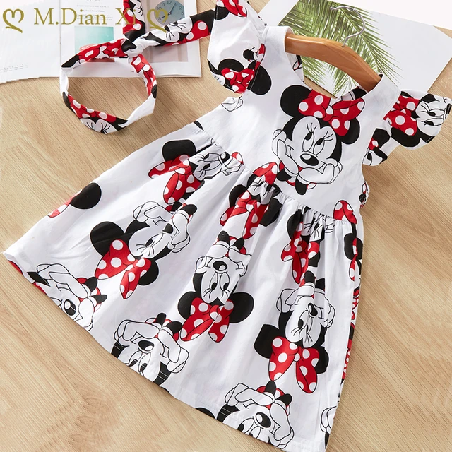 Vestiti della neonata vestito estivo manica volante vestito neonato vestito  Minnie di cotone + vestito bambino fascia bambina - AliExpress