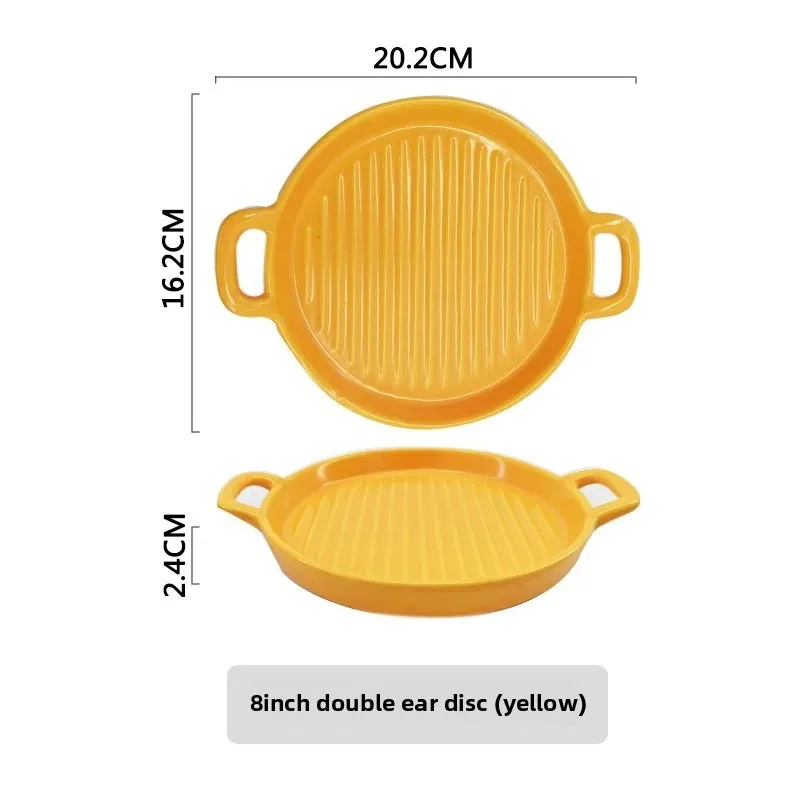 צלחת אפייה קרמיקה נורדית עם ידית, שימוש ביתי יצירתי, צלחת לאפיית אורז מאופה בטוחה, עמידה בחום, כלי בישול