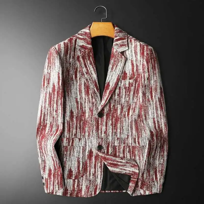 High Quality Casual Printed Blazer Homme Fall Trend Brand Fashion Blazer Vintage Luxury Men Stylish Business Streetwear