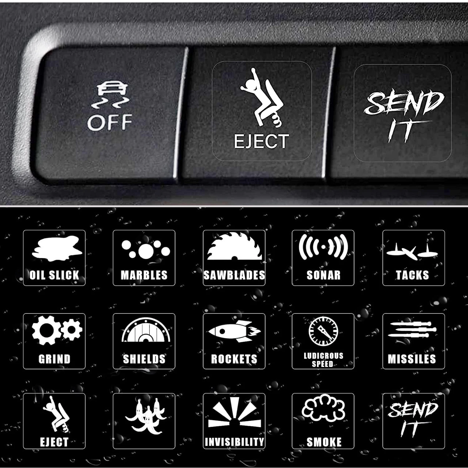 15pcs/Set Creative Car Switch Button Stickers Dashboard Console Label Decals Self-Adhesive Decorations For Car Truck