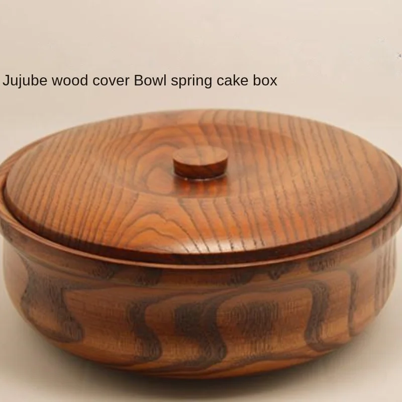 

Jujube Wood with Lid Fruit Pot Wooden Bowl Solid Wood Bowl Soup Bowl Spring Pancake Bowl Instant Noodle Bowl