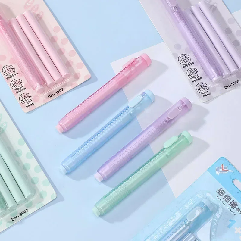 4pcs/set Push-pull Lipsticker Eraser with 3pcs Replace Core Rubber Eraser Pencil Stationery