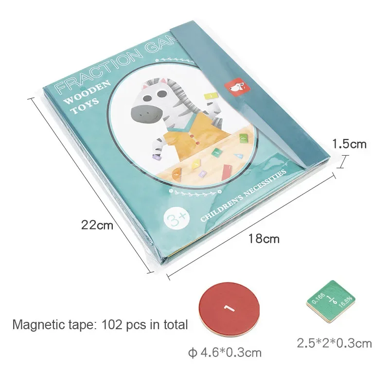 Puzzle Toys Wooden Toys Magnetic Puzzle Toys Children Magnetic Fraction Learning Math Toys Wooden Fraction Book Set Parish Teaching Aids Arithmetic Learning Educational Toys