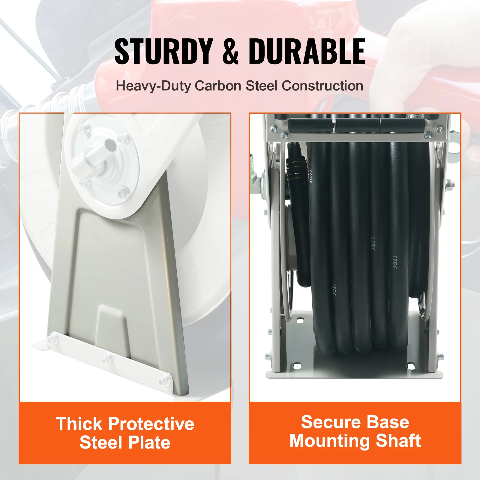 SucceBuy 3366ft Fuel Hose Reel Extra Long Retractable Spring Driven Auto Swivel Rewind for Auto Repair Heavy Industries 300 PSI