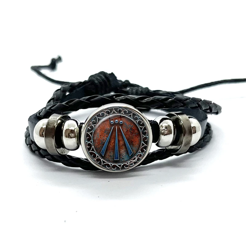 New Fashion Awen Symbol Icons Round Photos Snap Button Bracelets Men Black Leather Wrap Bracelet Handmade Jewelry Gift 2