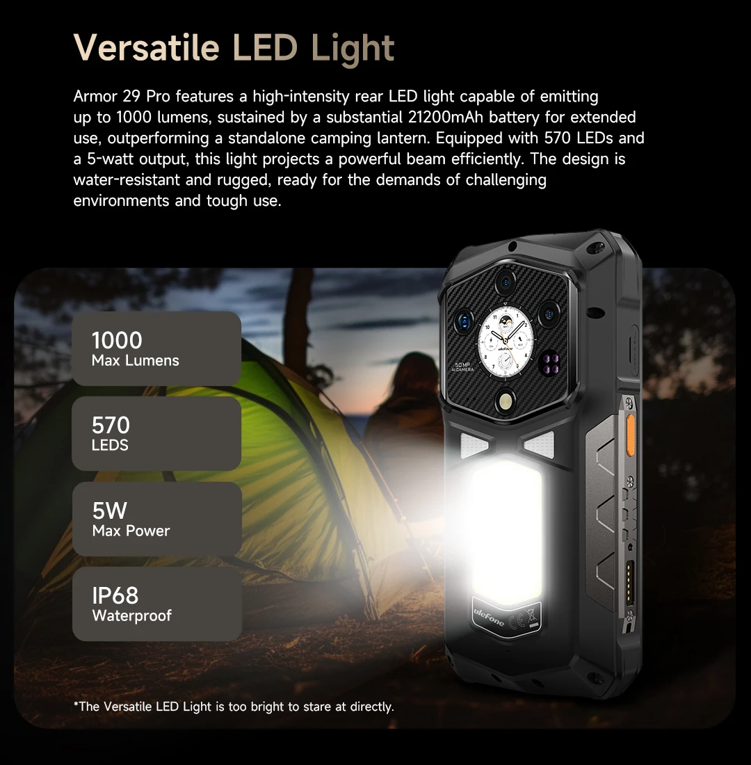 Ulefone Armor 29 Pro 5G AI Rugged Phone 21200mAh 120W 64MP Night Vision 6.67" 120Hz 512GB ROM Mobile MTK Dimensity 7400