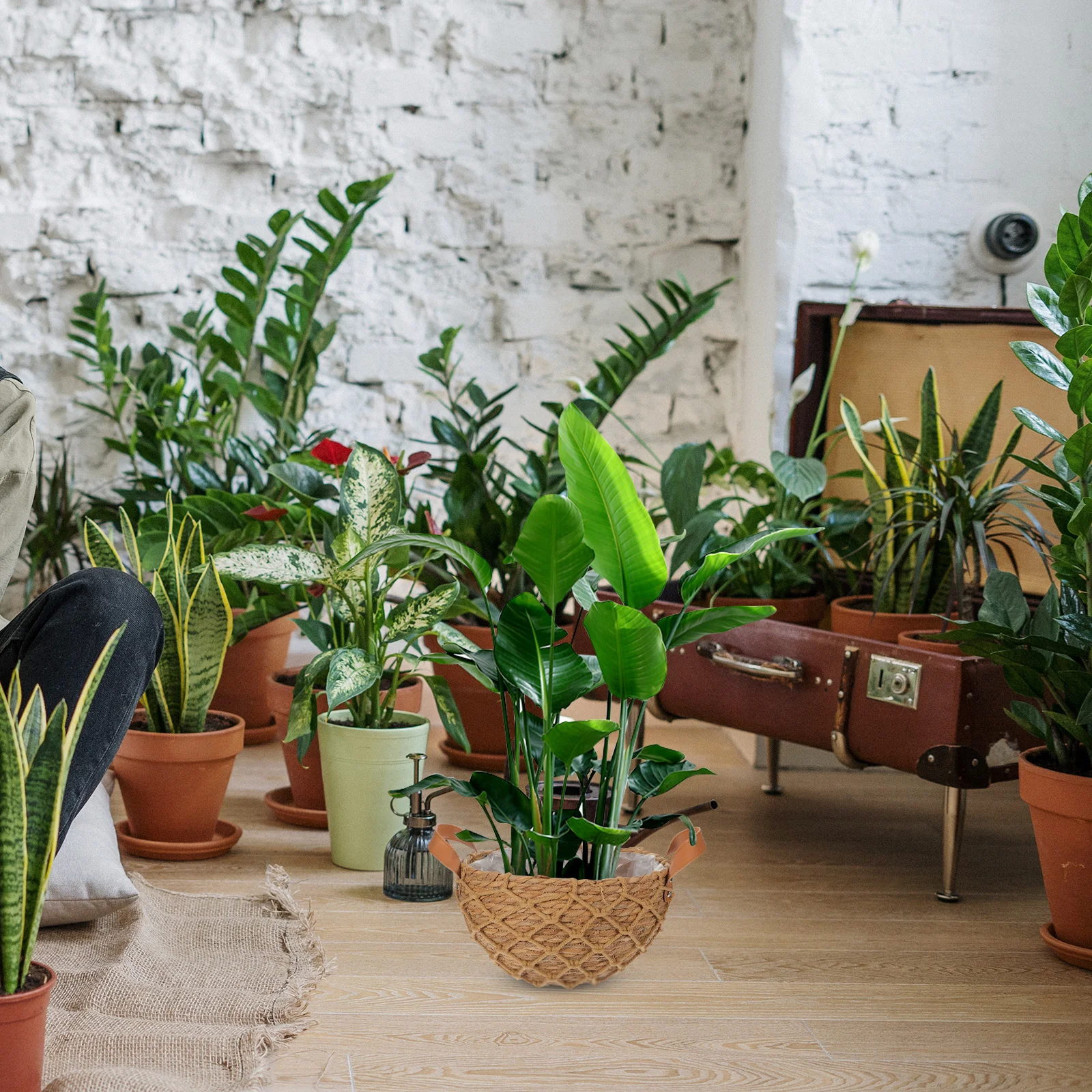 

Straw Flower Basket Woven Basket Hand Woven Straw Planter Farmhouse Basket Straw Woven Basket