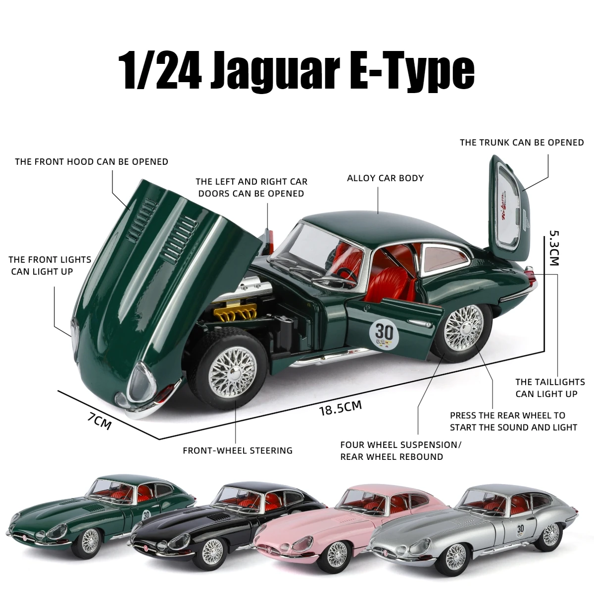 Jaguar E-Type Classical Toy Car Diecast Alloy Miniature with Sound & Light - Collector's Edition Gift